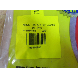 Ham-Let 760LS SS 38 SETPCS Stainless Steel Nuts & Ferrule (Pack of 10)