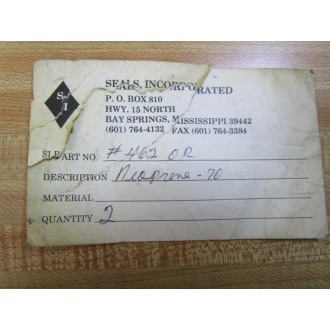Seals 462-OR O-Ring Neoprene-70 (Pack of 2) - New No Box