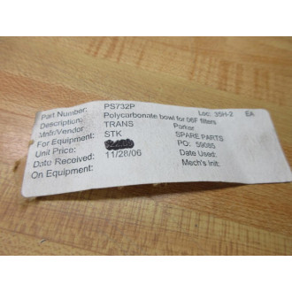Parker PS732P Polycarbonate Filter Bowl - New No Box