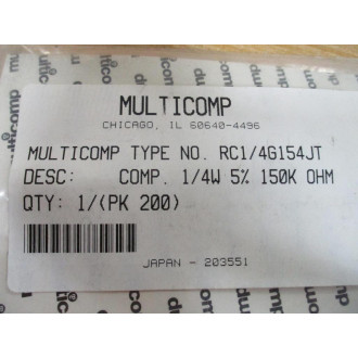 Multicomp RC14G154JT Carbon Resistor RC14G154JT (Pack of 200)