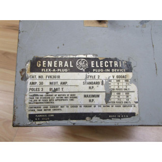 General Electric FVK-361R GE Fusible Bus Plug FVK361R - Used