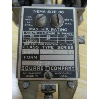 Square D 8501-A0-30 Machine Tool Relay 8501-AO-30 110-115V Coil - Used