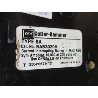 Cutler Hammer BAB3020H Eaton 20A 3P Circuit Breaker - New No Box