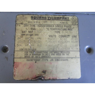 Square D 1.5S1F 15S1F General Purpose Transformer - Used