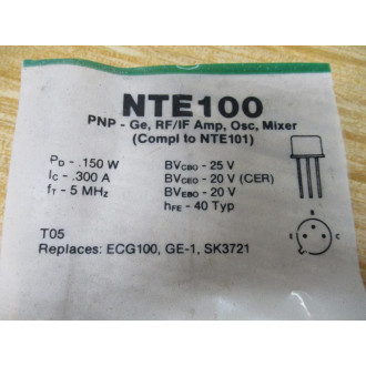 NTE NTE100 PNP-Ge, RFIF Amp, Osc, Mixer (Pack of 4) - New No Box