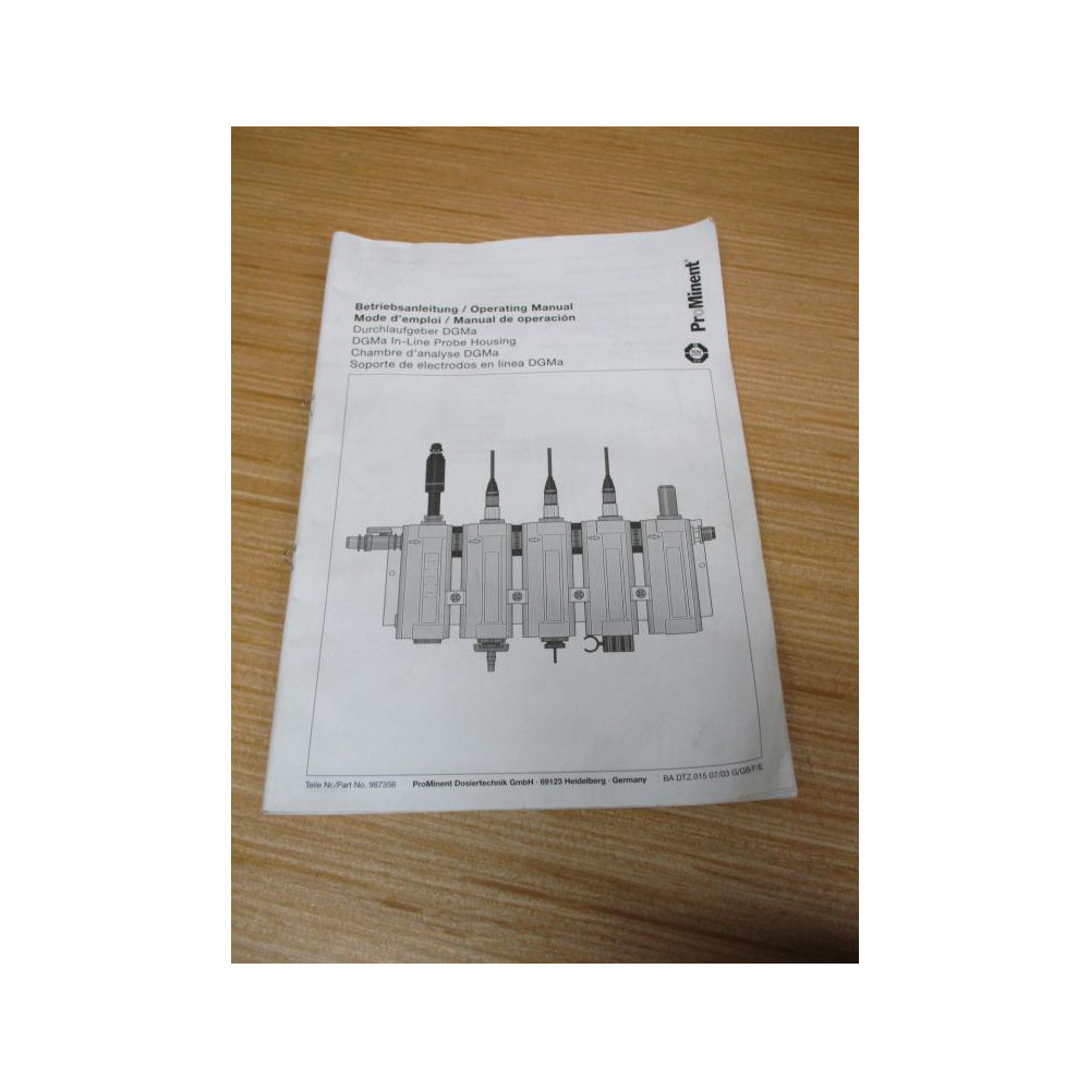 ProMinent 987356 DGMa In-Line Probe Housing Operating Manual - New No Box