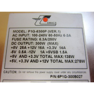 EMAC 6P1G-300B027 300W Power Supply P1G-6300P - Used