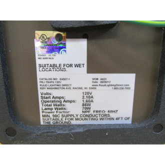 Rudd Lighting E4507-1 Lighting Direct Light Fixture PRJ70HPS 120V