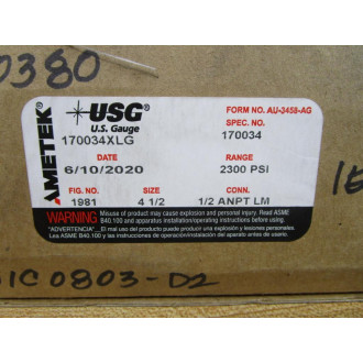 Ametek 170034XLG USG Pressure Gauge