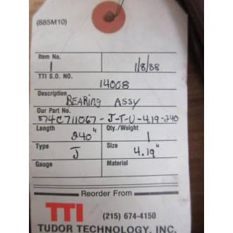 Tudor Technology 874C711067-J-T-U-4.19-240 TTI Thermocouple Probe - New No Box