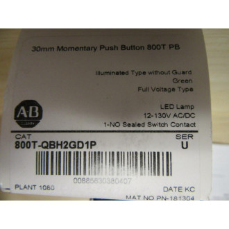 Allen Bradley 800T-QBH2GD1P Push Button Switch