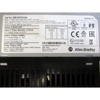 Allen Bradley 25B-D2P3N104 PowerFlex 525 Drive Upper Enc. wKeypad Only - Used