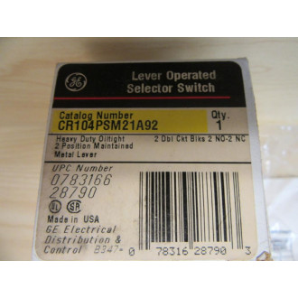 General Electric CR104PSM21A92 Selector Switch GE