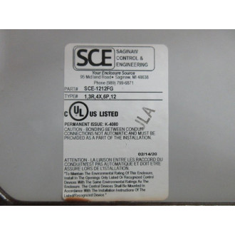 Saginaw Control & Engineering SCE-112FG Fiberglass Enclosure - Used