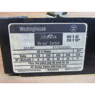 Westinghouse 371D290G01 Visi-Flex De-ion 30A Switch