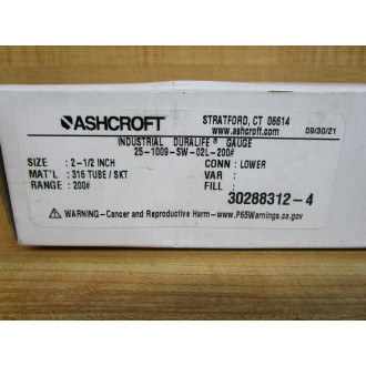 Ashcroft 25-1009-SW-02L-200 Pressure Gauge 25-1009-SW-02L-200