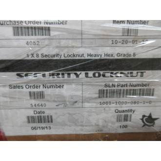 SLN 1001-1000-080-1-0 Security Locknut 1 X 8 (Pack of 100)