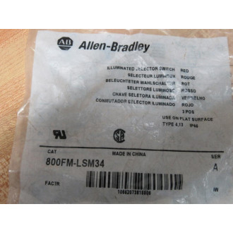 Allen Bradley 800FM-LSM34 3-Pos. Illum. Red Switch 800FMLSM34