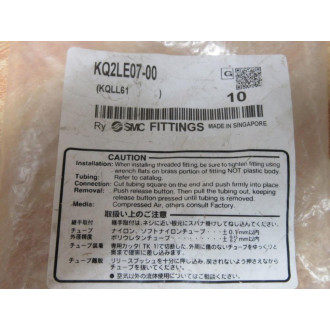 SMC KQ2LE07-00 Bulkhead Male Elbow Fitting KQ2LE0700 (Pack of 10)