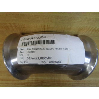 Wayland W42KMP-3 3" 45° Stainless Steel Clamp Elbow 2KMP