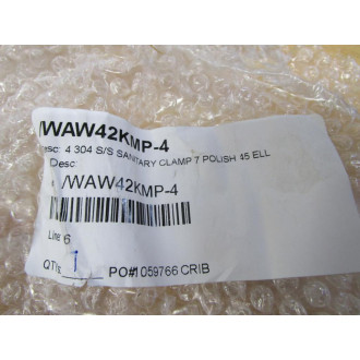 Wayland W42KMP-4 4" 45° Stainless Steel Clamp Elbow W42KMP4 - New No Box