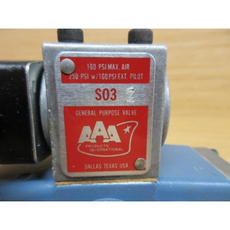 AAA S03 General Purpose Valve W Coil - New No Box