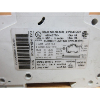 AllenBradley 1489-A2D100 10A Circuit Breaker 1489A2D100 - Used