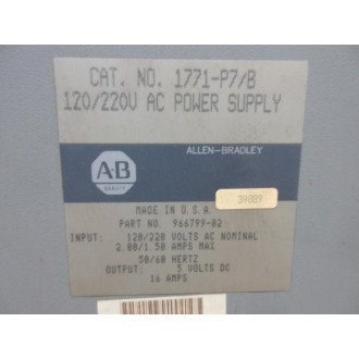 Allen Bradley 966799-02 120220VAC Power Supply 1771-P7B - Used