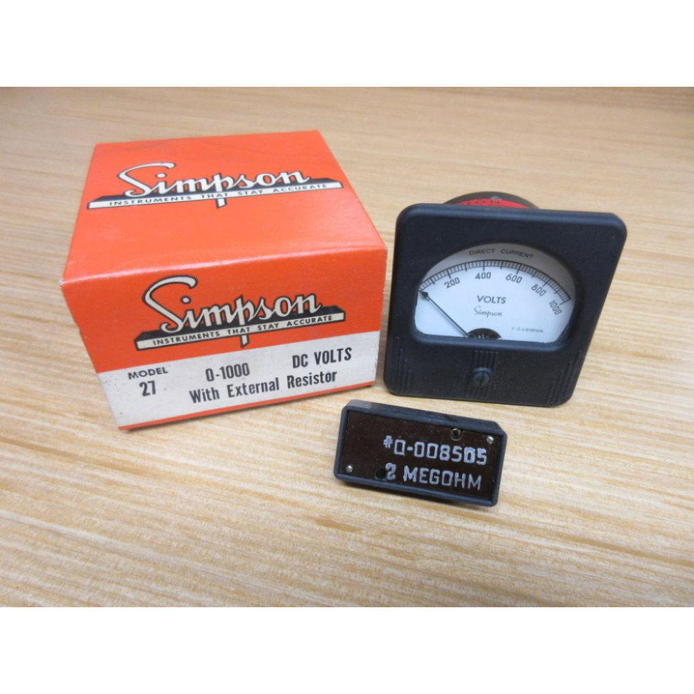 Simpson Model 27 Meter 27 0-1000 DC Volts W Resistor Simpson Model 27 Meter 27 0-1000 DC Volts W Resistor