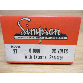 Simpson Model 27 Meter 27 0-1000 DC Volts W Resistor