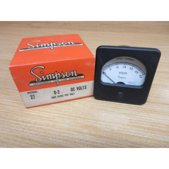 Simpson Model 27 Meter 27 0-3 DC Volts