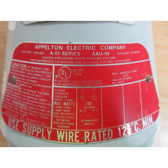 Appleton AAU-1N Light Fixture A-51 - New No Box
