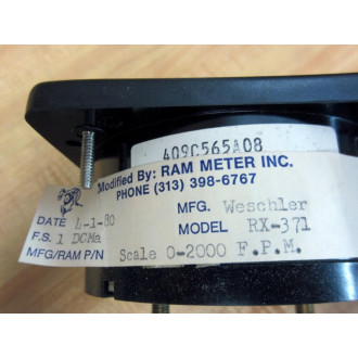 Weschler RX-371 4.5" Panel Meter RX371 0-2000 Kilo F.P.M.