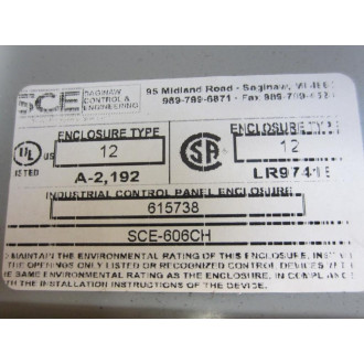 Saginaw Control & Engineering SCE-606CH Enclosure SCE606CH - Used