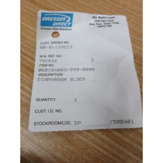 Dresser 060184003-999-0000 Diaphragm Block 0601840039990000 - New No Box
