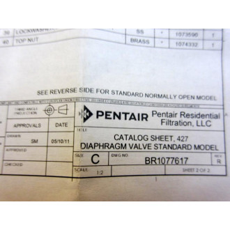 Pentair 1070122 Diaphragm Valve Repair Kit 427