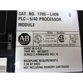 Allen Bradley 1785-L40B CPU Module 1785L40B Ser.C FW Rev.H wo Key - Used