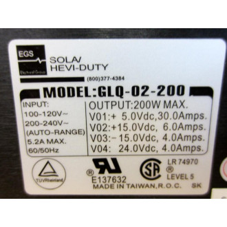 EGS SolaHevi-Duty GLQ-02-200 Power Supply GLQ02200 - Used
