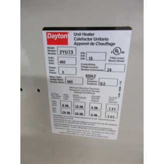 Dayton 2YU73 Unit Heater Mounted But Never Used - New No Box