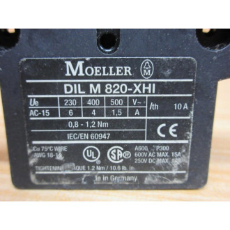 Moeller DIL M 820-XHI Auxiliary Contact DILM820XHI - Used