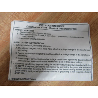 Cutler Hammer C341 Control Transformer Kit wo Fuses - New No Box