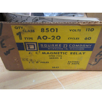 Square D 8501-A0-20 Magnetic Relay 8501-AO-20 110-115V 60CY