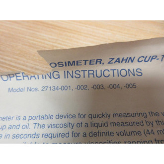 Boekel 27134-005 Zahn Viscometer 27134005 - New No Box