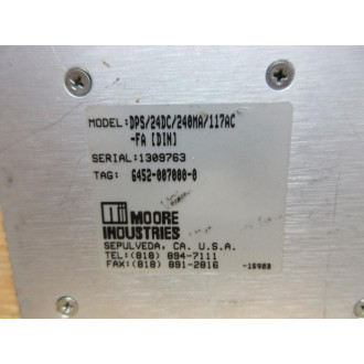 Moore Industries DPS24DC240MA117AC-FA(DIN) Power Supply Red LED - Used