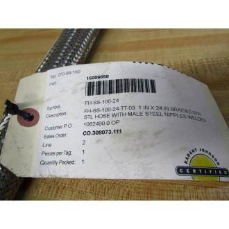 Kadant Johnson 15009858 Braided Flex Hose FH-SS-100-24-TT-03 - New No Box