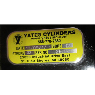 Yates U2EJ3 Pneumatic Cylinder 12 x 32 - New No Box