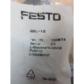 Festo QSL-12 12mm Push-In L Connector 153074 (Pack of 10)