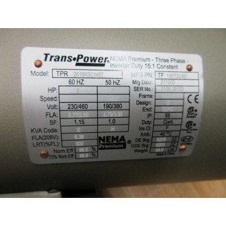 Trans Power 145T2U4B Inverter Duty Motor Dented Repaired Shroud - New No Box