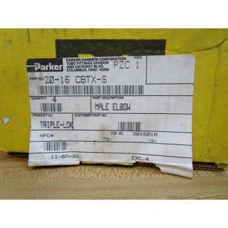 Parker 20-16 CBTX-S Triple-Lok Male Elbow 2016CBTXS (Pack of 4)