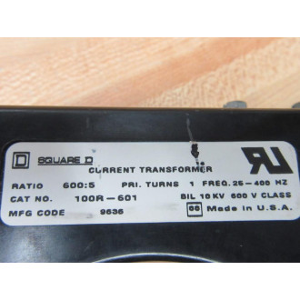Square D 100R-601 Current Transformer 9636 100R601 600:5 - Used